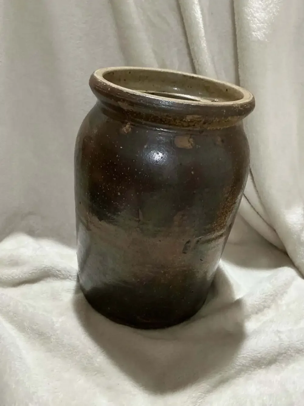 Antique Stoneware Storage Jar Crock Brown Glaze